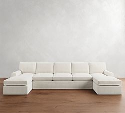 Pearce Square Arm Slipcovered Double Chaise Sectional (126&quot;&ndash;176&quot;)