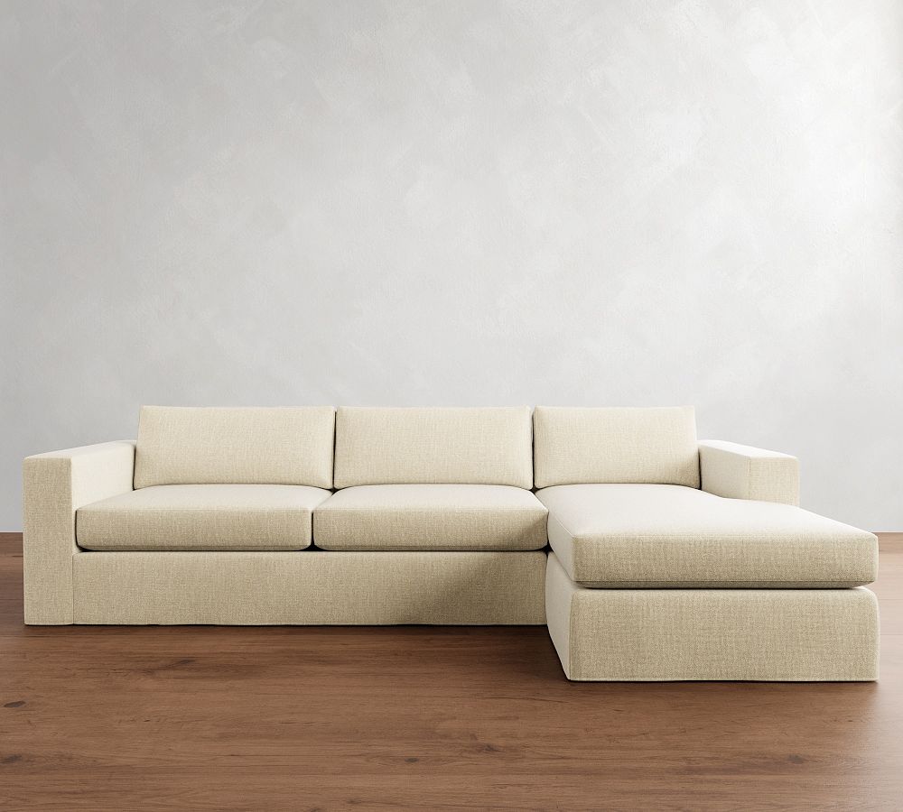 Carmel Wide Arm Slipcovered Chaise Sectional (113&quot;&ndash;135&quot;)