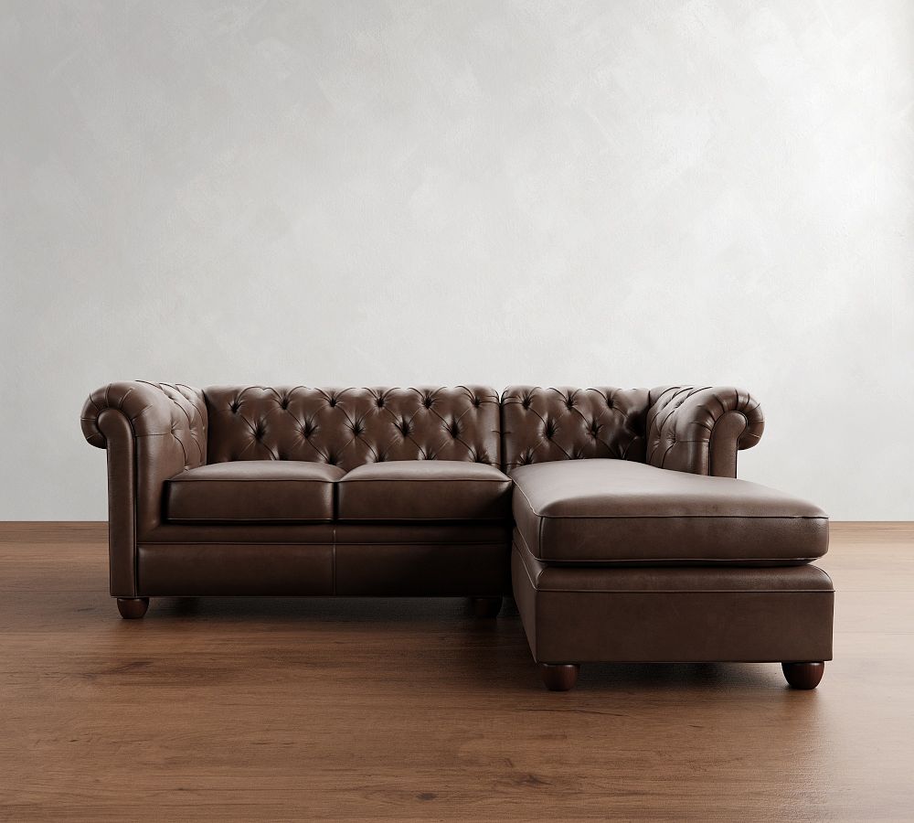 Chesterfield Roll Arm Leather Chaise Sectional (90&quot;)