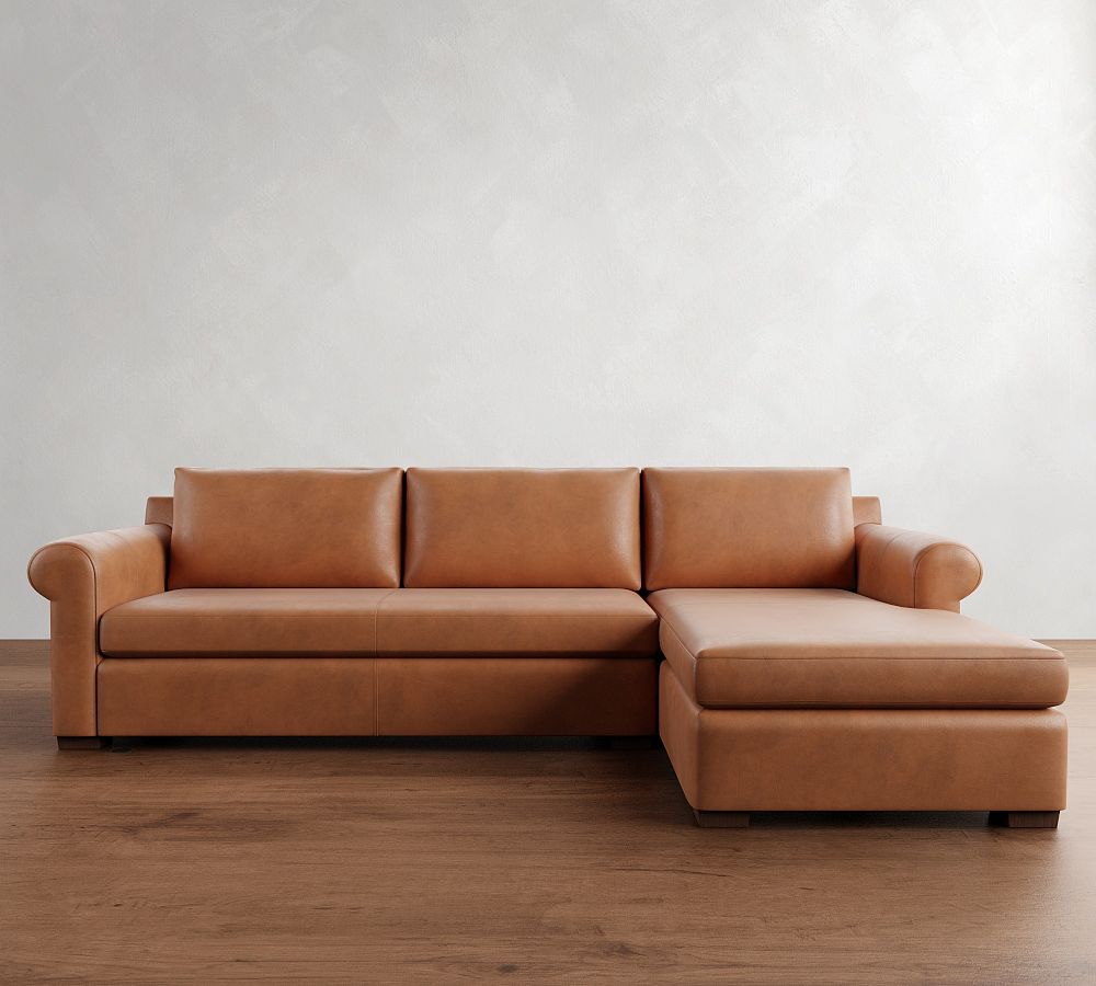 Shasta Roll Arm Leather Chaise Sectional (99&quot;&ndash;122&quot;)