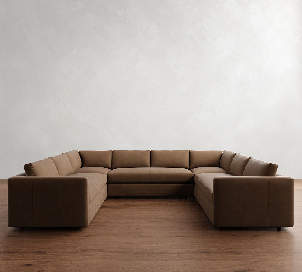 Carmel Slim Arm Leather U-Shaped Sectional (174&quot;&ndash;186&quot;)