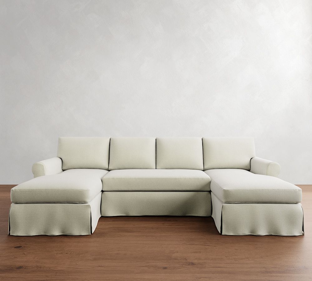 York Roll Arm Slipcovered Double Chaise Sectional (109&quot;&ndash;128&quot;)