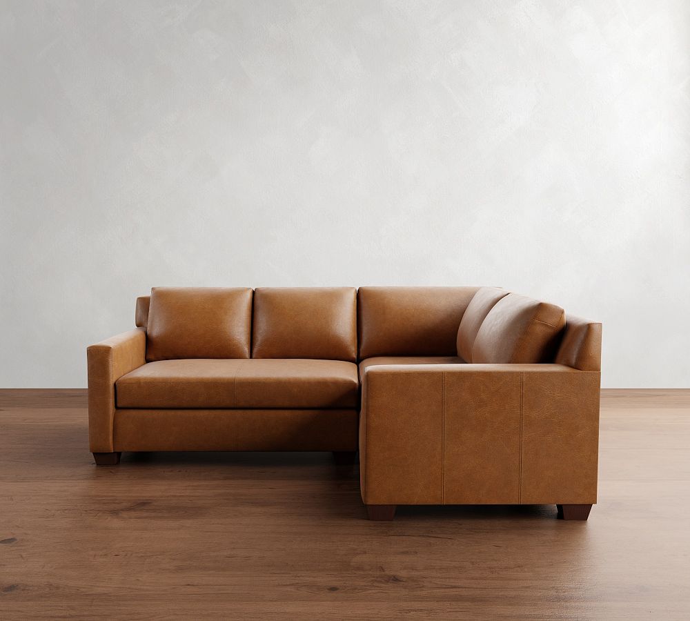 York Square Arm Leather 3-Piece Sectional (94&quot;)