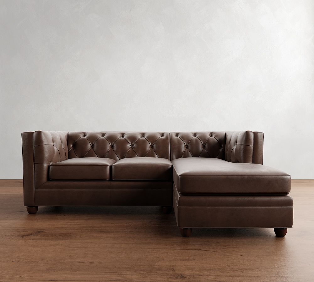 Chesterfield Square Arm Leather Chaise Sectional (90&quot;)