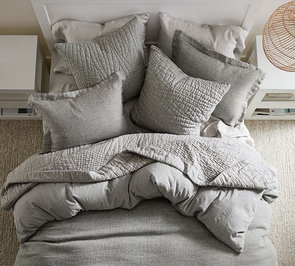European Flax Linen Waffle Duvet Cover - Light Gray (King)