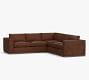 Carmel Wide Arm Leather Wood Base 3-Piece L-Shaped Sectional (113&quot;)