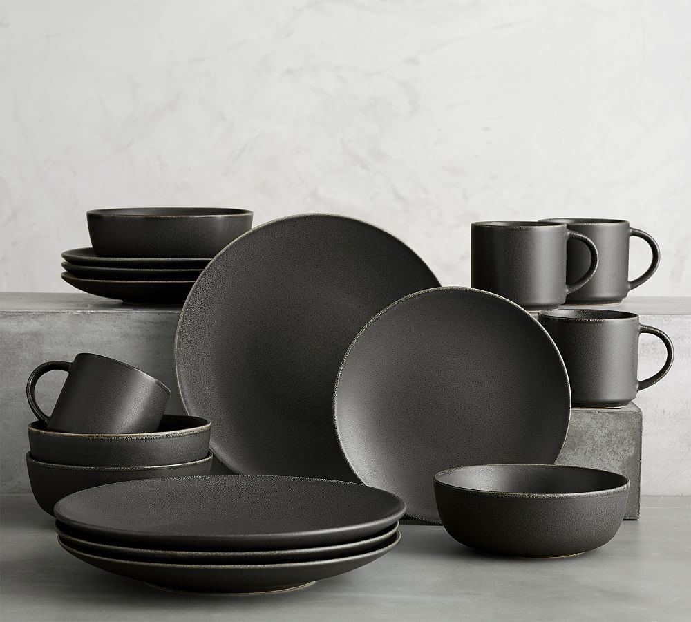 Mason Stoneware Dinnerware Sets - Matte Charcoal (16-Piece)