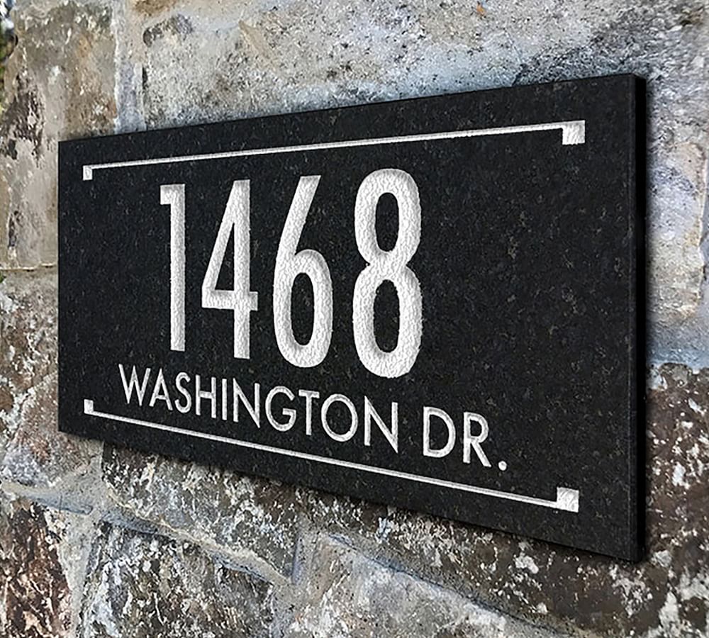 Black Granite Rectangle Futura Engraved Address Sign
