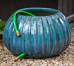 Terra Cotta Ribbed Garden Hose Pot - Blue