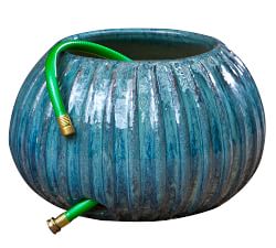 Terra Cotta Ribbed Garden Hose Pot - Blue