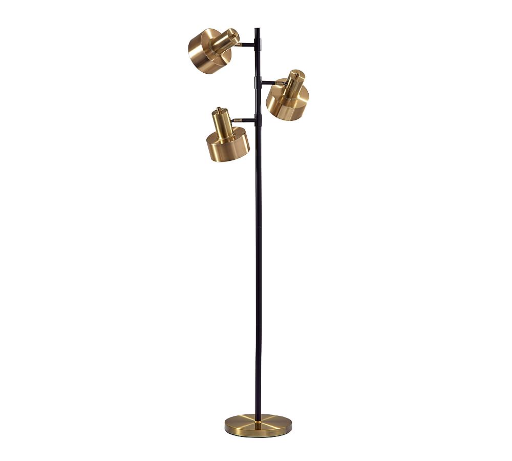 Arcadian Adjustable Triple-Arc Matte Black & Brass Floor Lamp