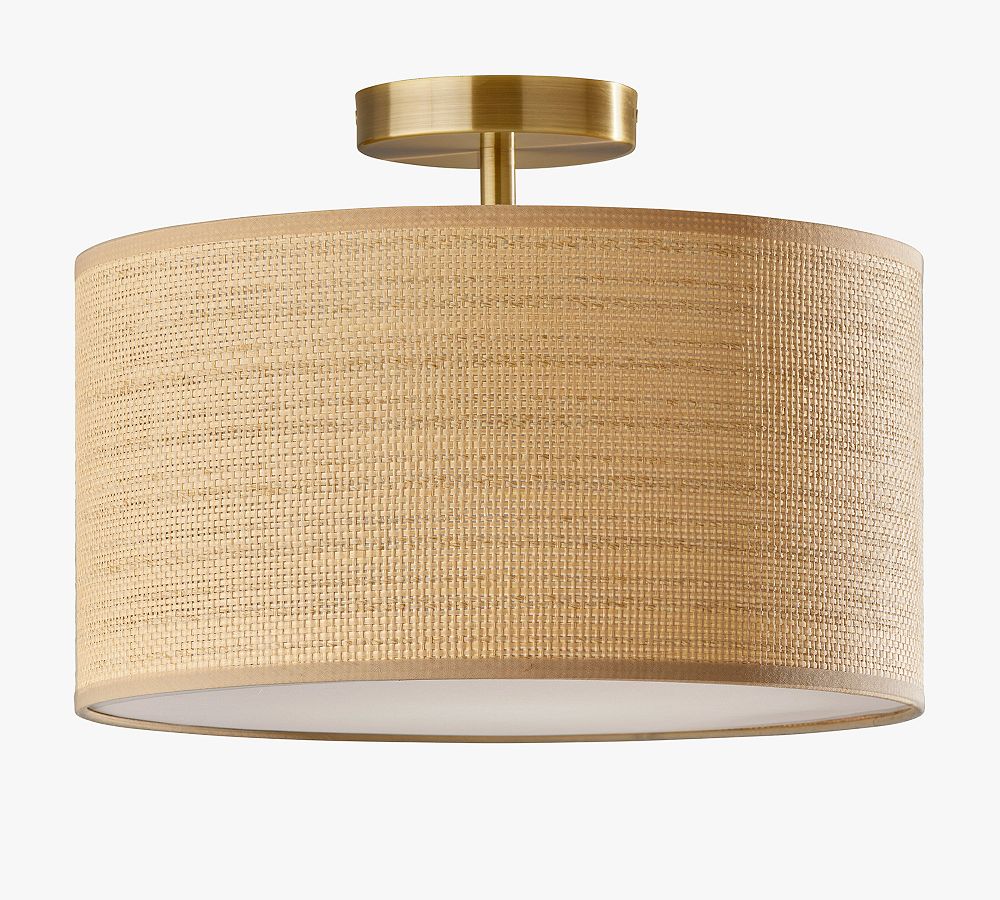Antique Brass Woven Drum Flush Mount Light with LED
