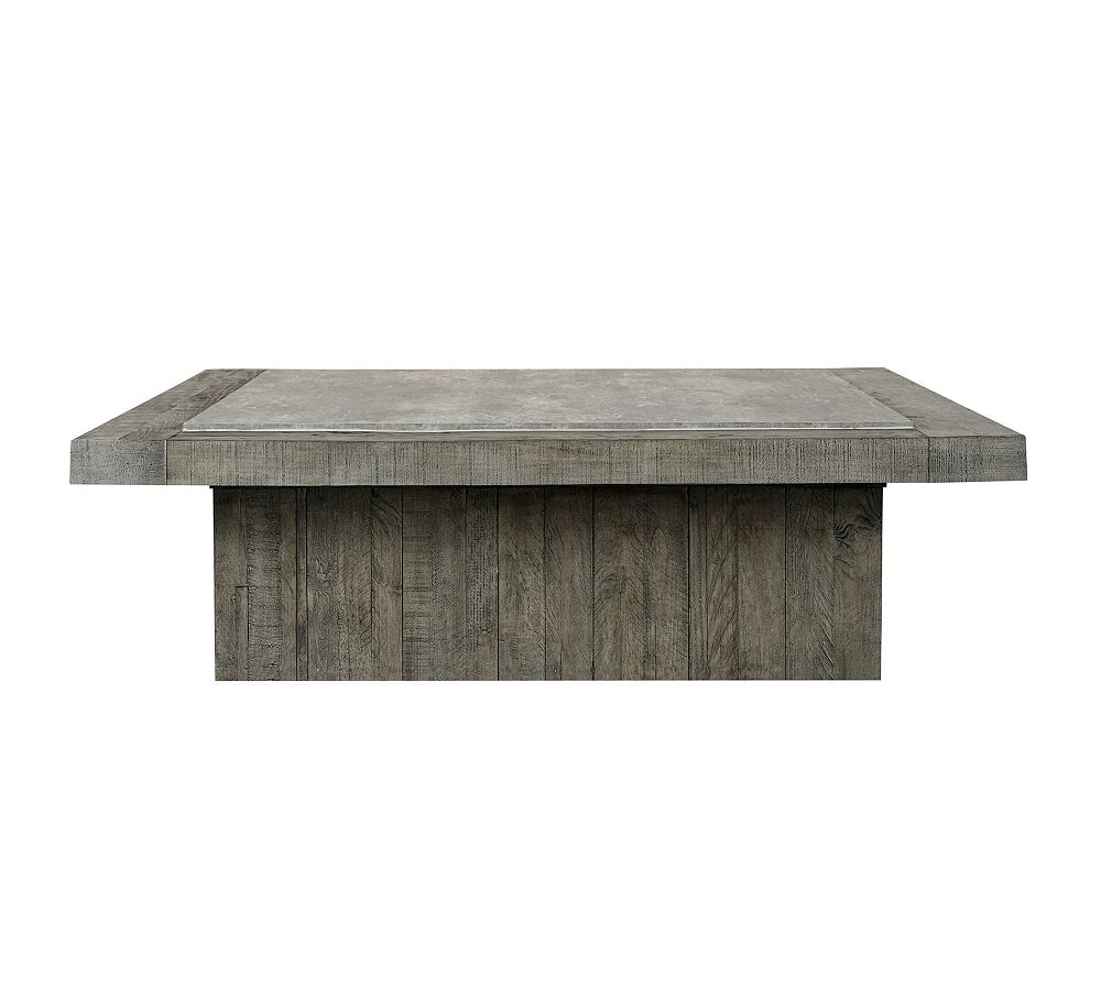 Gray Reclaimed Wood Square Coffee Table with Concrete Top