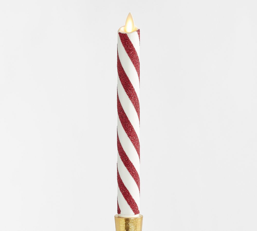 Premium Flickering Flameless Wax Taper Candle - Candy Striped
