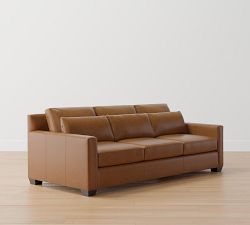 York Square Arm Deep Seat Leather Sofa (60&quot;&ndash;95&quot;)