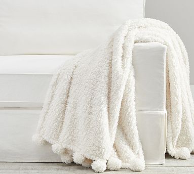 Faux fur pom pom throw sale