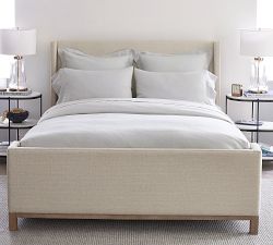 Jake Upholstered Platform Sleigh Bed with Wood Base