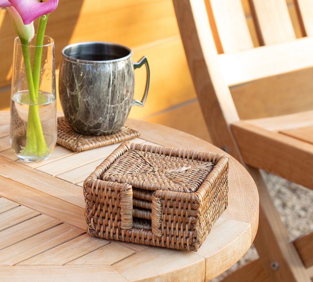 Tava Handwoven Square Coasters with Holder