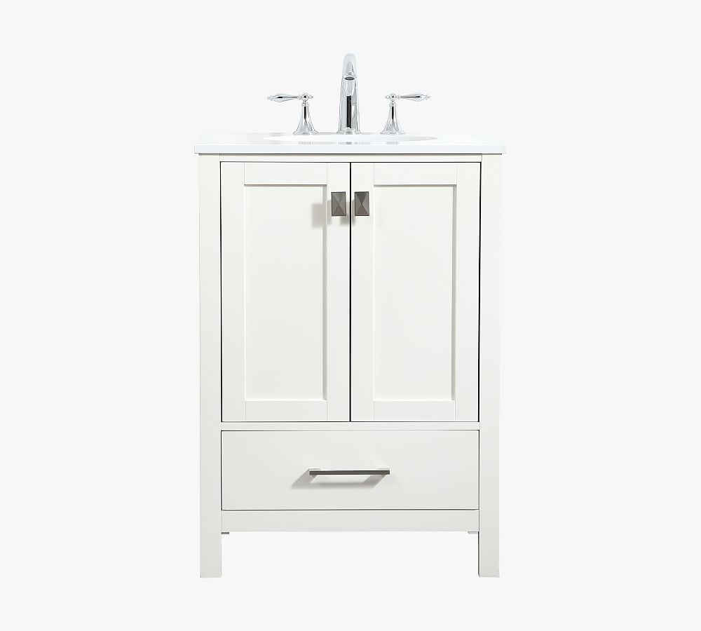 White 24" Single Sink Vanity with Engineered Marble Top