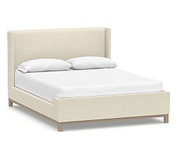 Jake Upholstered Platform Sleigh Bed, Full, Basketweave Slub Oatmeal