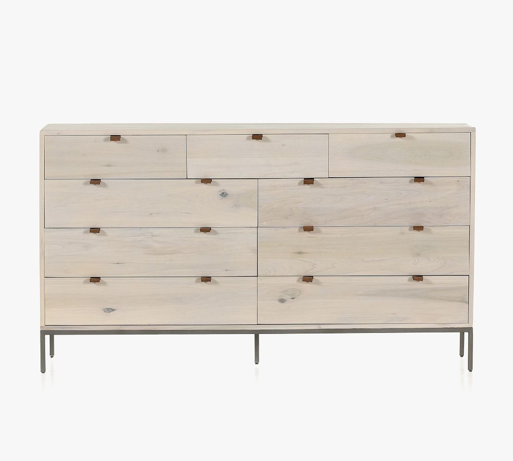 Dove Poplar 70" 9-Drawer Dresser with Leather Pulls