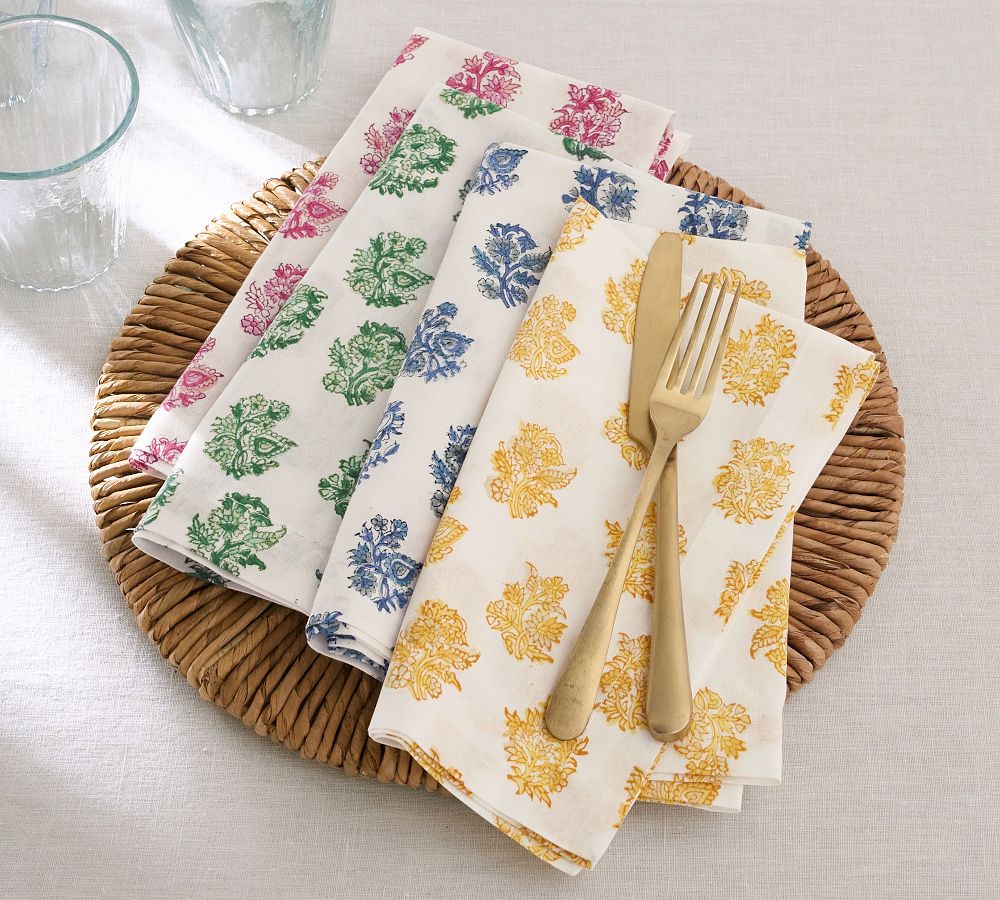 Sophia Floral Block Print Cotton Napkins - Set of 4