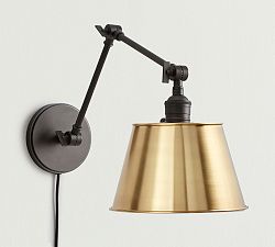 Tapered Metal Shade Plug-In Articulating Sconce (9'')