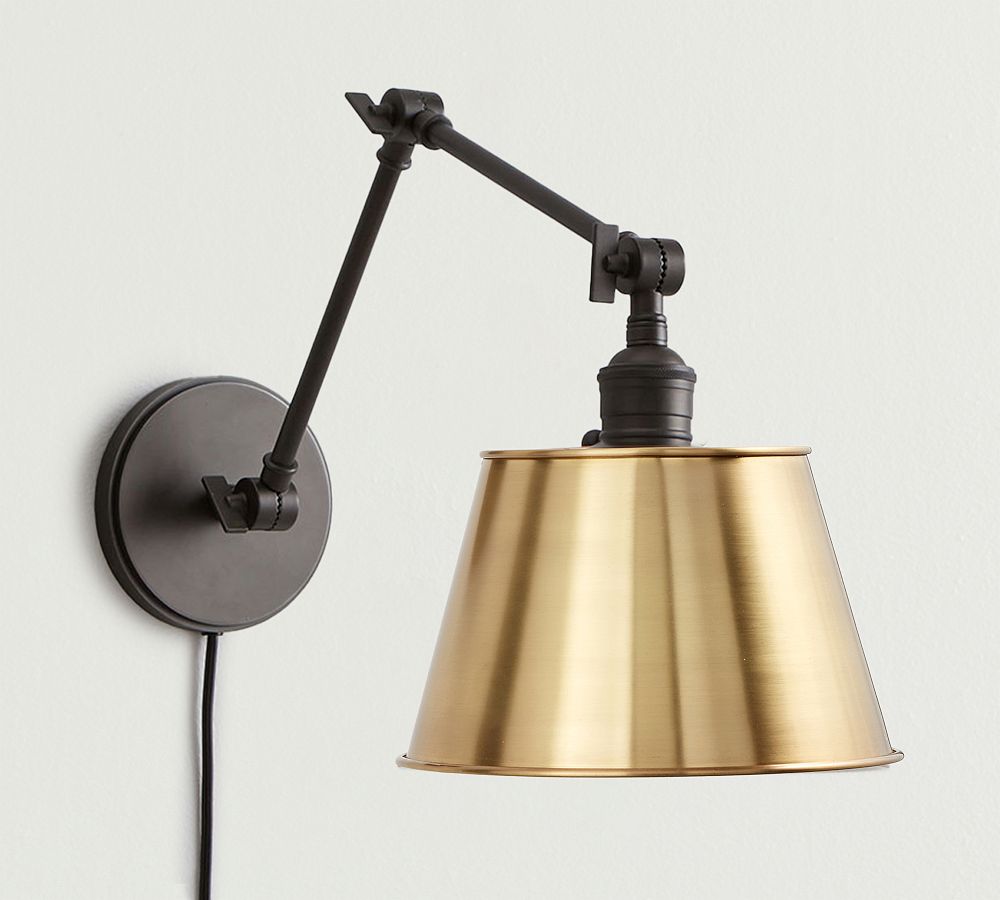 Tapered Metal Shade Plug-In Articulating Sconce (9'')