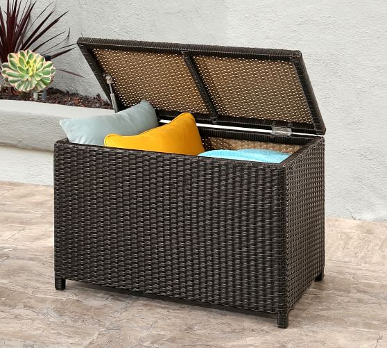 Inglewood All-Weather Wicker Storage Ottoman | Pottery Barn