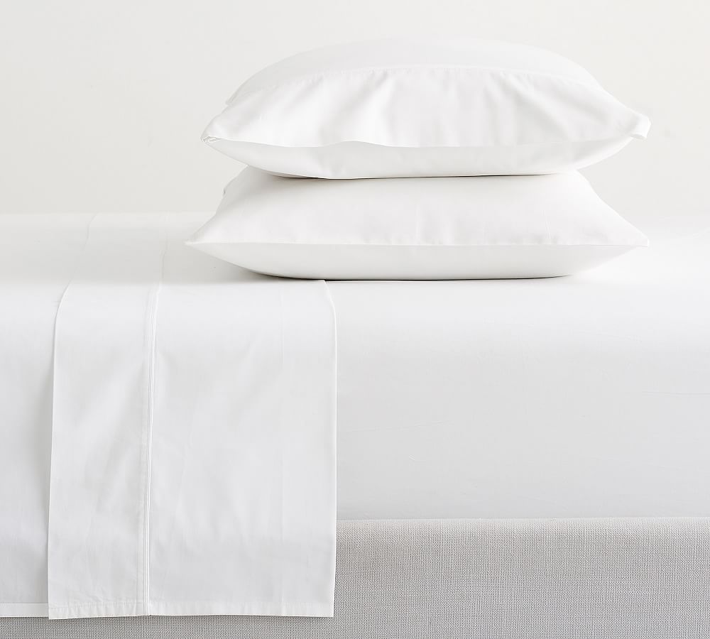 400-Thread-Count Organic Percale Sheet Set- Color: White, Size: Queen