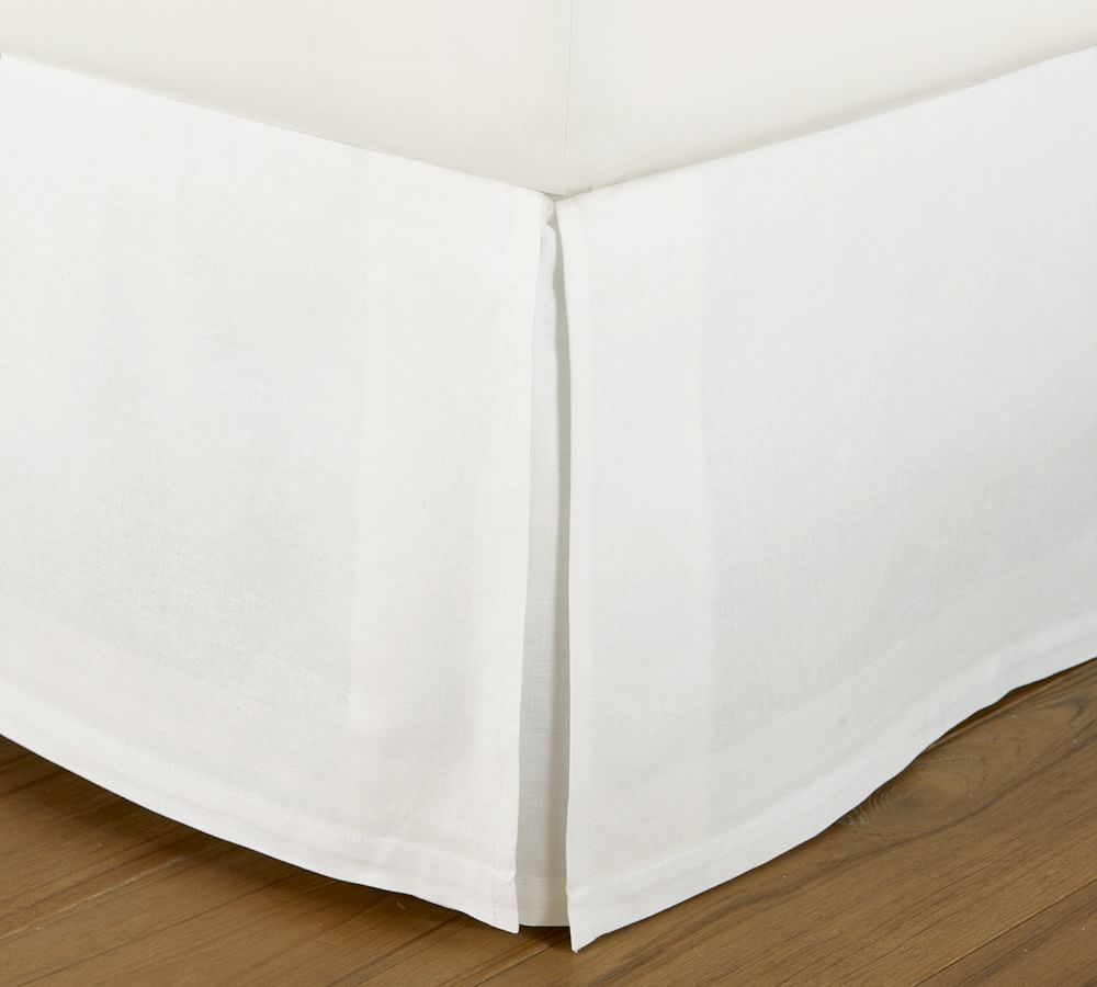 White Linen Cotton Split Corner California King Bed Skirt