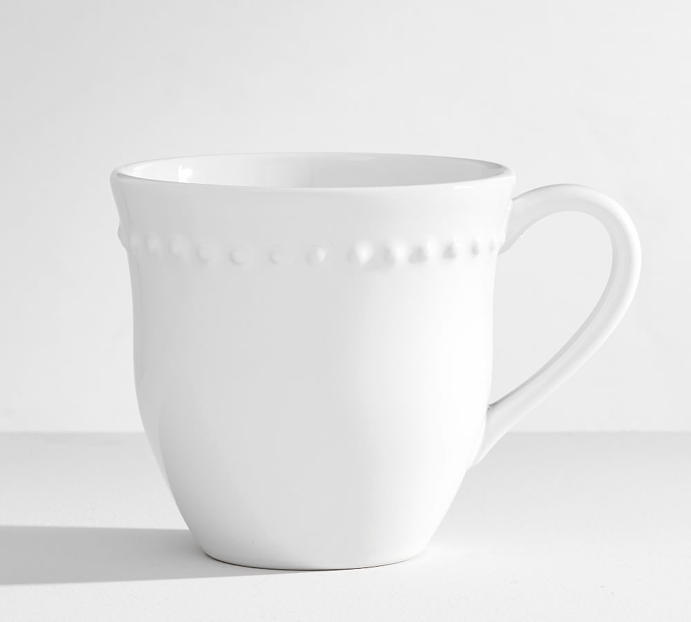 Emma Beaded Stoneware Mugs - Set of 4, True White