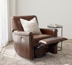 Irving Roll Arm Leather Swivel Recliner