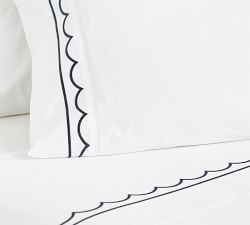 Scallop Embroidered Organic Percale Pillowcases - Set of 2