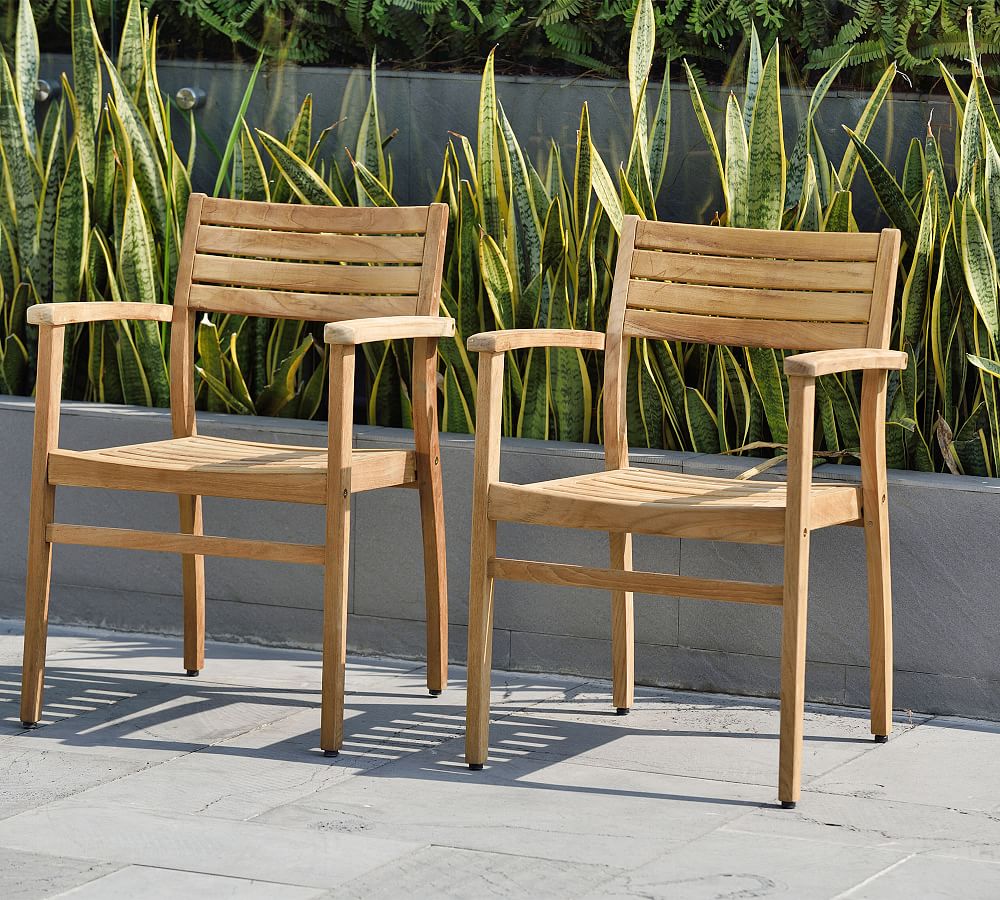 Monza Stacking Teak Outdoor Armchairs, Set of 2 | Pottery Barn