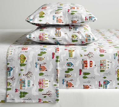 Winter Village Organic Flannel Sheet Set Pottery Barn