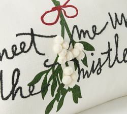 Meet Me Under The Mistletoe Embroidered Lumbar Pillow