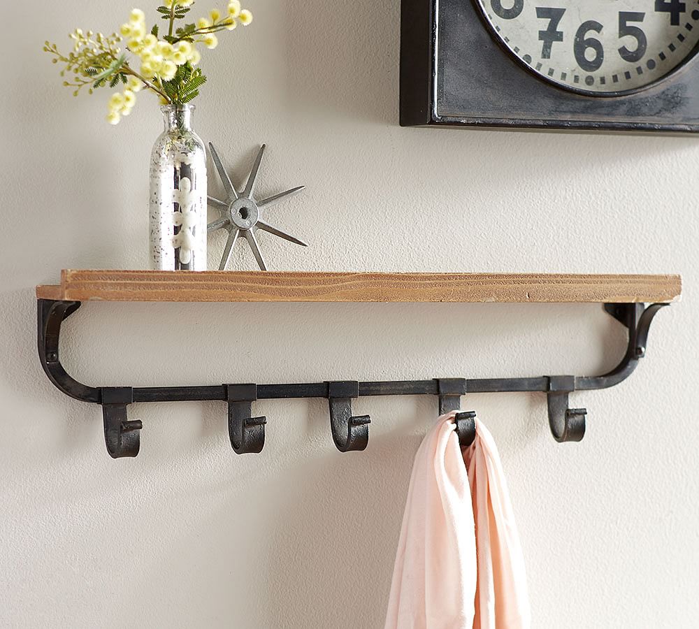 Wall Shelf with Flat Iron Hooks