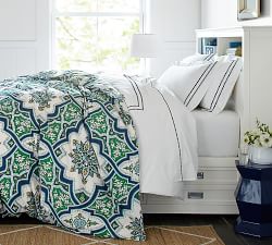 Ashton Medallion Organic Percale Duvet Cover