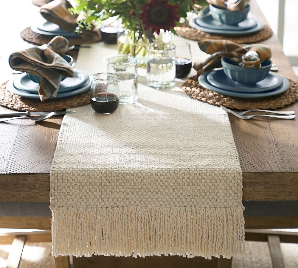 Handwoven Basketweave Cotton Fringe Table Runner