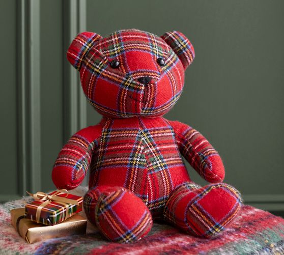 St. Jude Stewart Plaid Bear Shaped Pillow