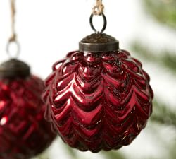 Mercury Glass Adorned Ornament Set - Red