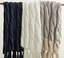 Bluma Chunky Knit Tassel Throw Blanket Pottery Barn