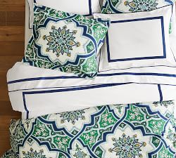 Ashton Medallion Organic Percale Duvet Cover