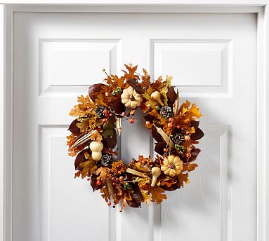 POTTERY BARN WREATH hot SMALL PUMPKINS THANK