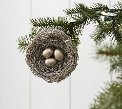 Golden Glitter Birds Nest Ornament