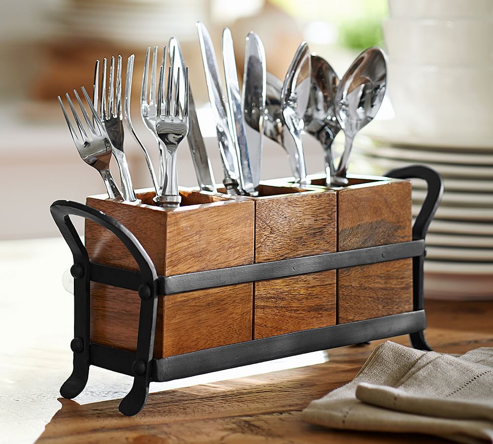 Vintage Blacksmith Metal Flatware Caddy