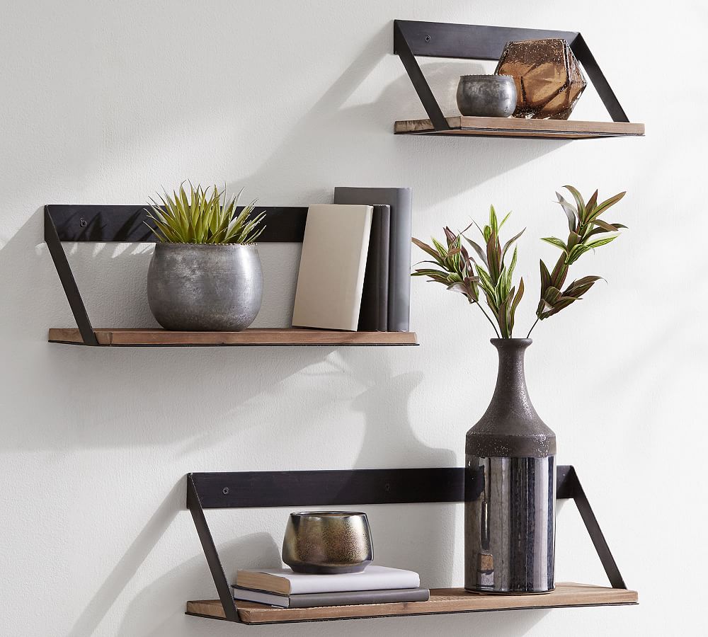 Trenton Aged Wood &amp; Iron Shelves