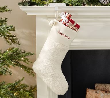 Faux Sheepskin Stocking With Bells 