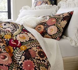 Helena Embroidered Floral Percale Duvet Cover